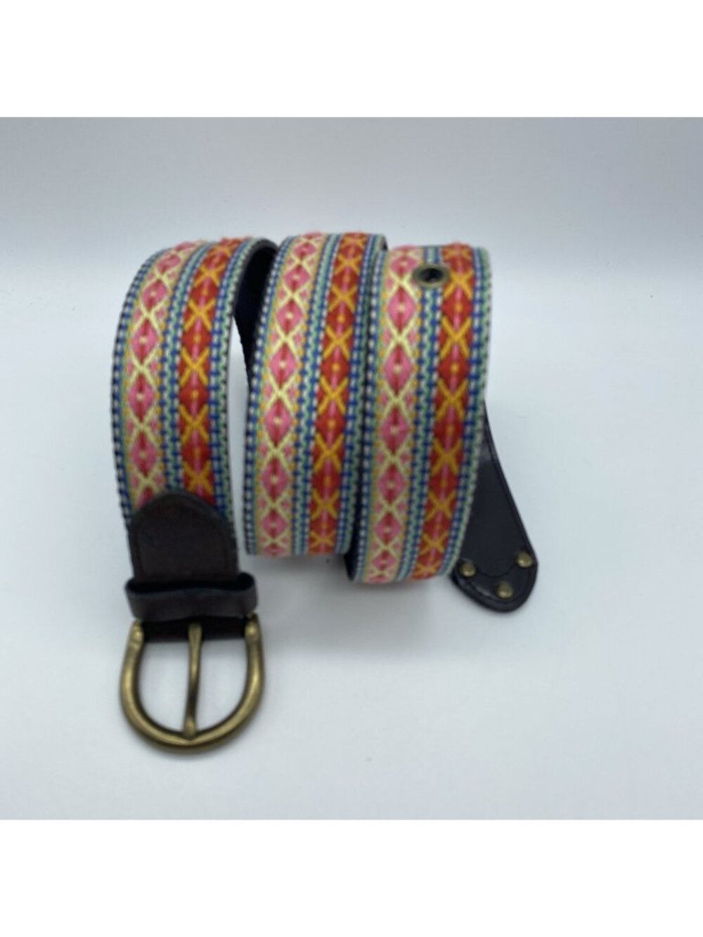 Mossimo Women's Medium Aztec Striped Belt Faux Leather Back 1.5" Wide